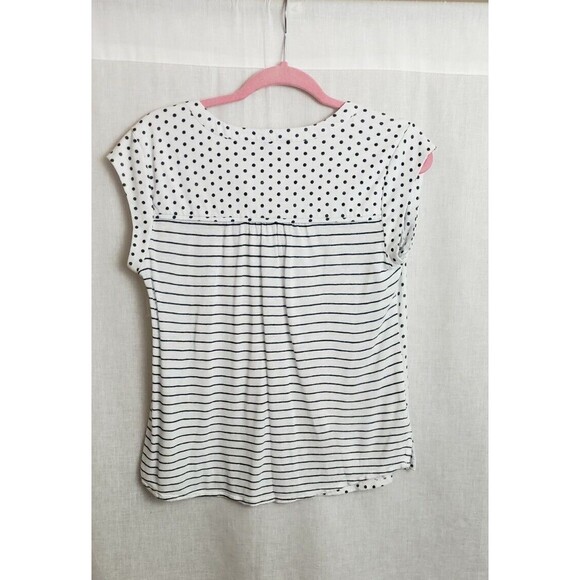 Daniel‎ Rainn Blouse Top Size Small Polka Dot Striped White Black Linen Blend - Picture 3 of 7